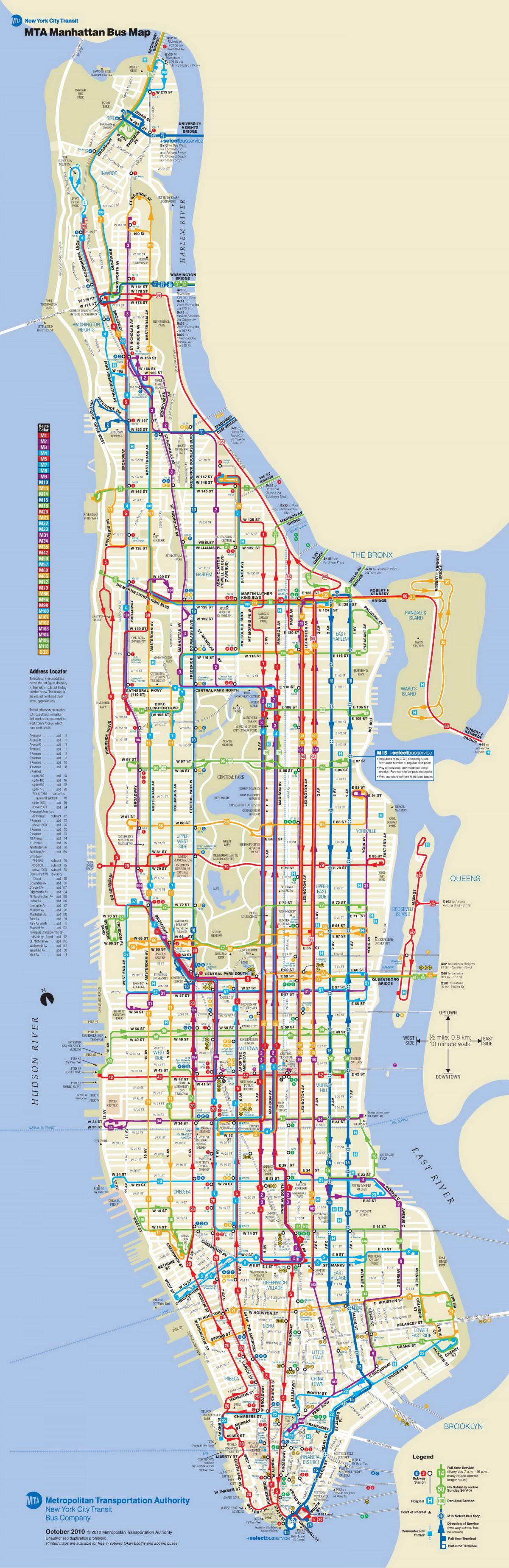 Манхэттэн автобусны газрын зураг нь зогсоодог