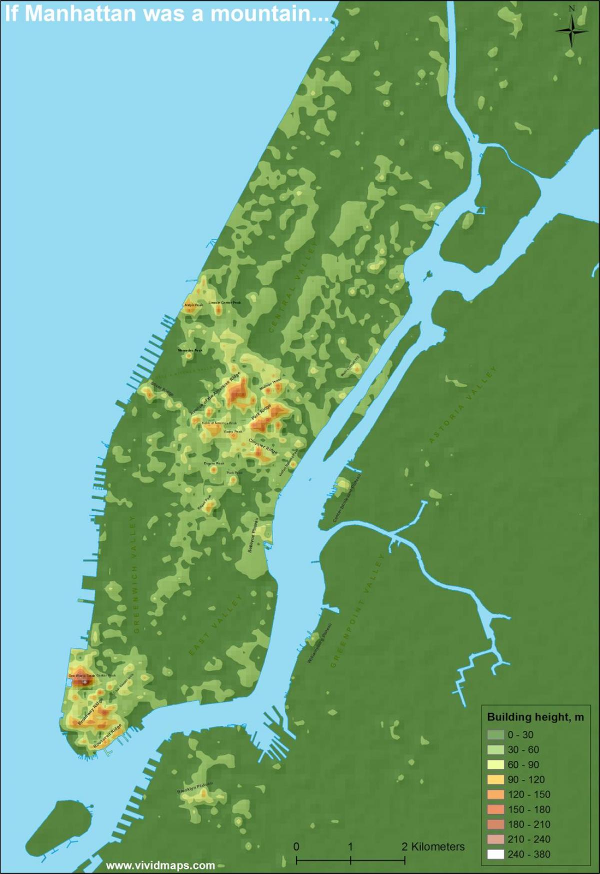 өндөрлөг газрын зураг Манхэттэн