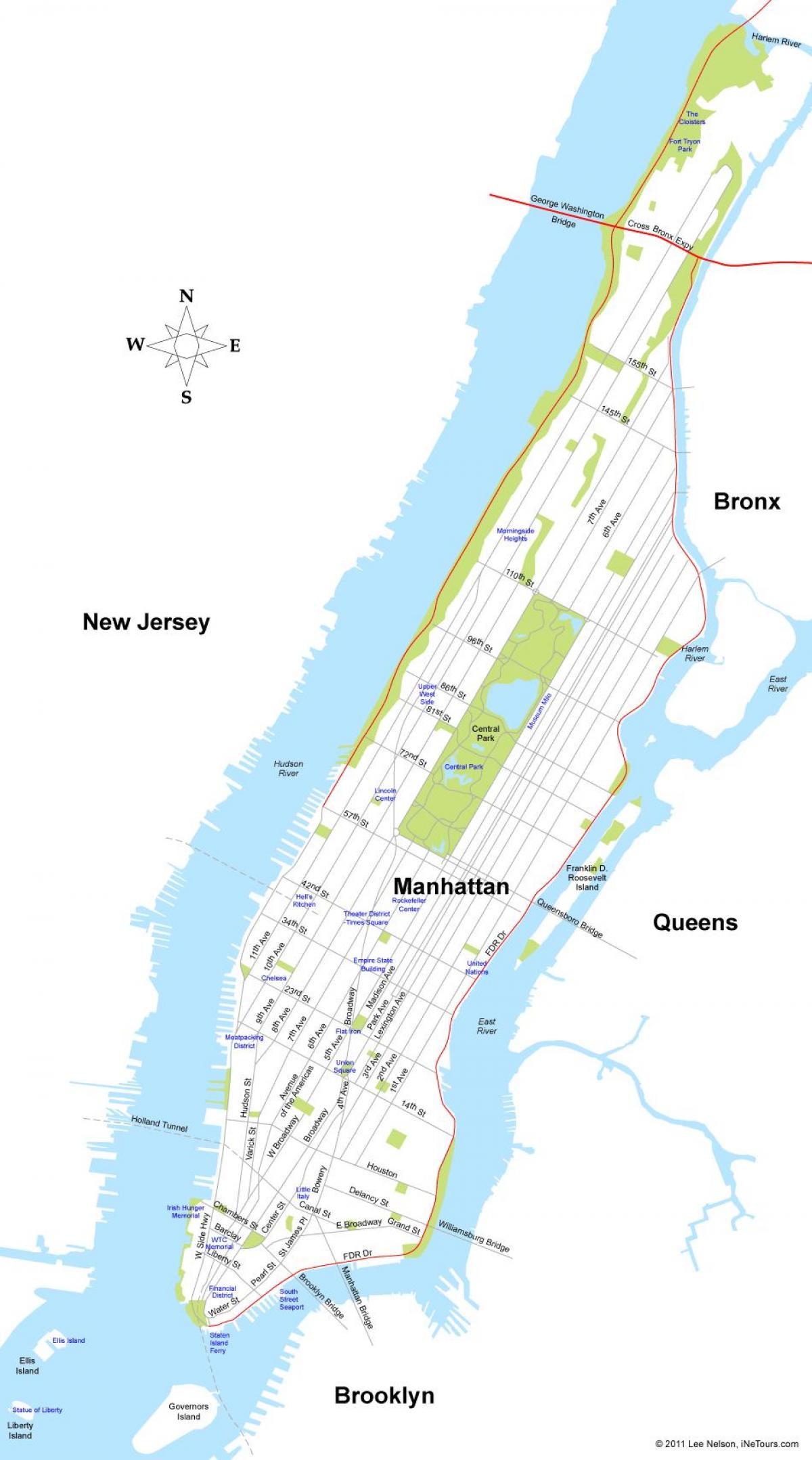 газрын зургийг Нью-Йоркийн Манхэттэн